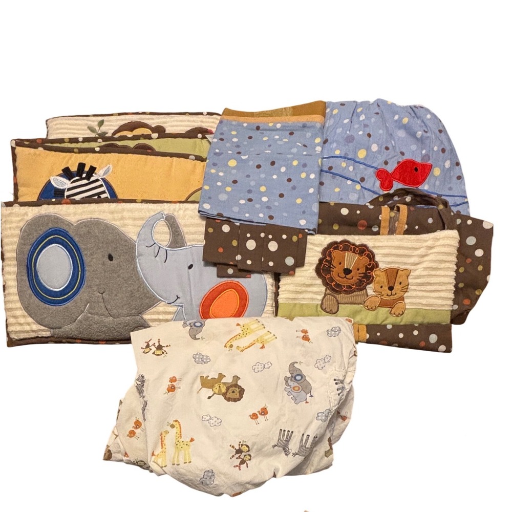 Lambs & Ivy Jungle Safari Nursery Bedding Set Kids Brown Blue 9pc Animal Theme